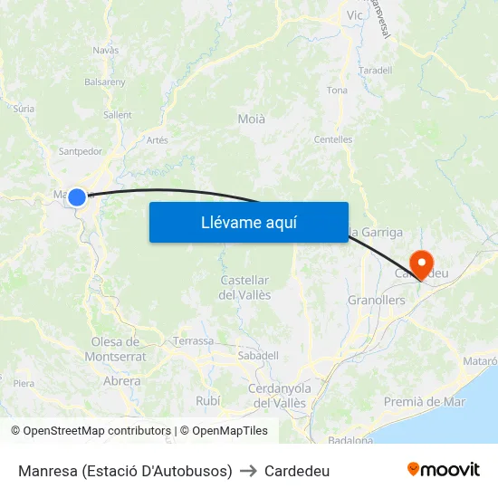 Manresa (Estació D'Autobusos) to Cardedeu map