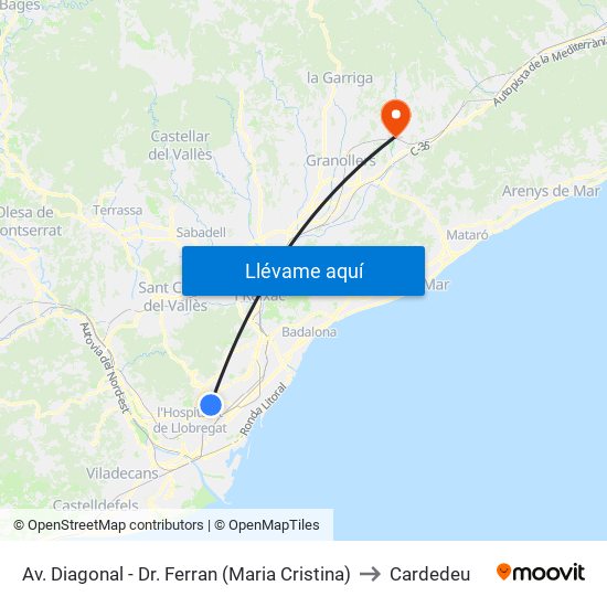 Av. Diagonal - Dr. Ferran (Maria Cristina) to Cardedeu map