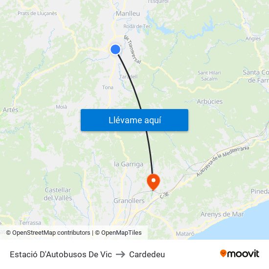 Estació D'Autobusos De Vic to Cardedeu map