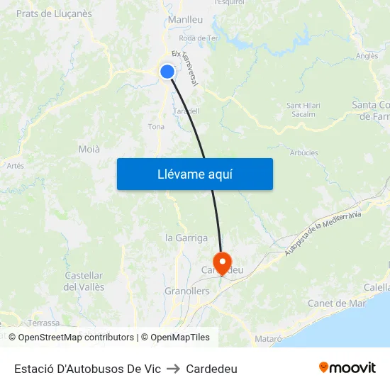 Estació D'Autobusos De Vic to Cardedeu map