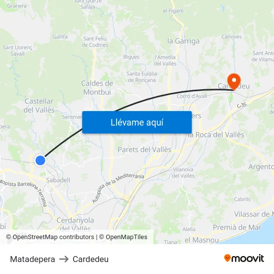 Matadepera to Cardedeu map