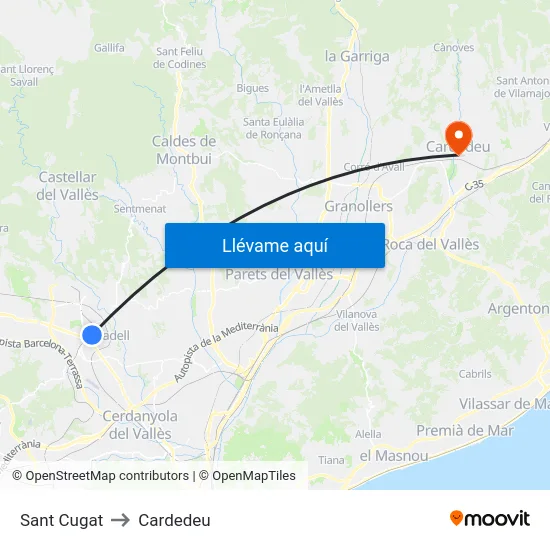 Sant Cugat to Cardedeu map