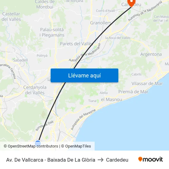 Av. De Vallcarca - Baixada De La Glòria to Cardedeu map