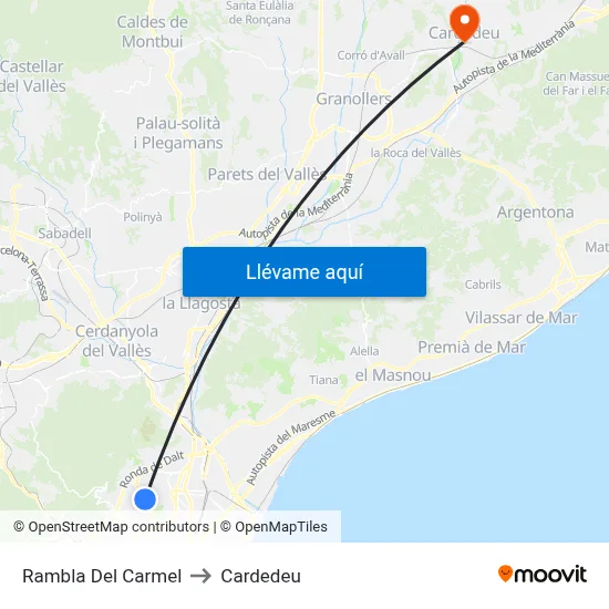 Rambla Del Carmel to Cardedeu map