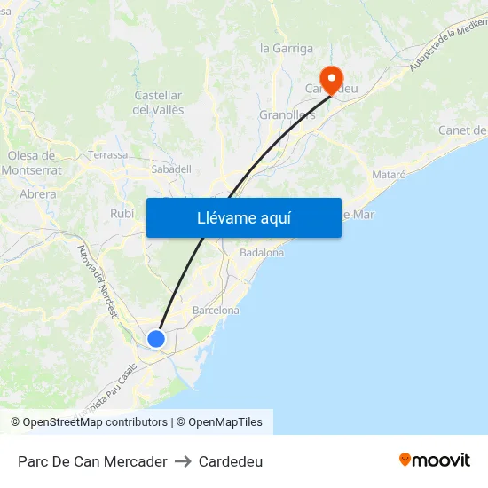Parc De Can Mercader to Cardedeu map