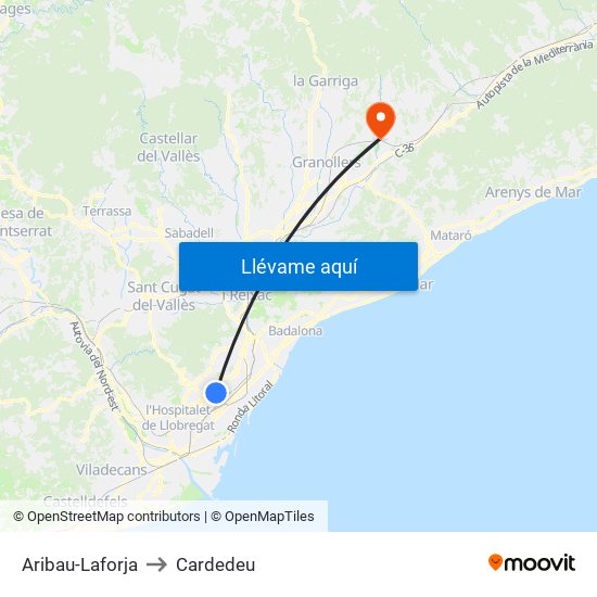 Aribau-Laforja to Cardedeu map