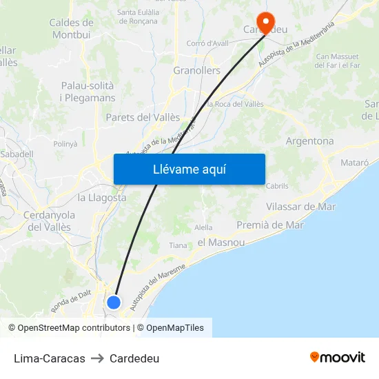 Lima-Caracas to Cardedeu map