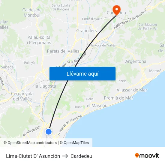 Lima-Ciutat D' Asunción to Cardedeu map