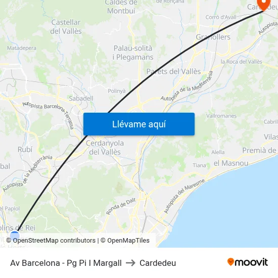 Av Barcelona - Pg Pi I Margall to Cardedeu map