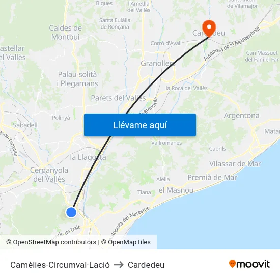 Camèlies-Circumval·Lació to Cardedeu map