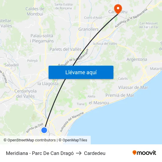 Meridiana - Parc De Can Dragó to Cardedeu map