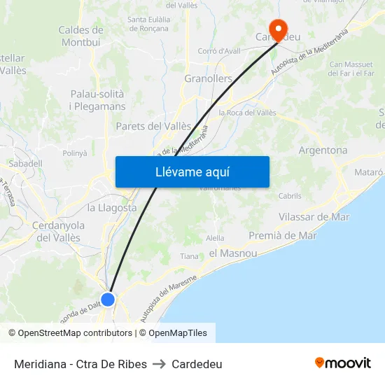 Meridiana - Ctra De Ribes to Cardedeu map