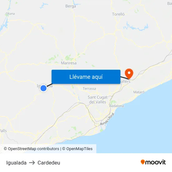 Igualada to Cardedeu map
