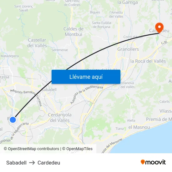 Sabadell to Cardedeu map