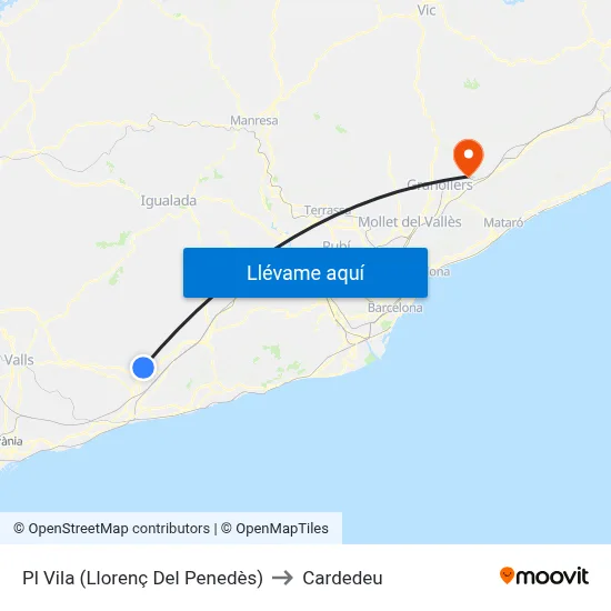 Pl Vila (Llorenç Del Penedès) to Cardedeu map