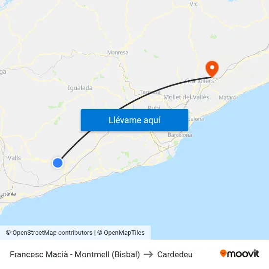 Francesc Macià - Montmell (Bisbal) to Cardedeu map
