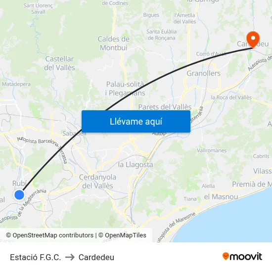 Estació F.G.C. to Cardedeu map