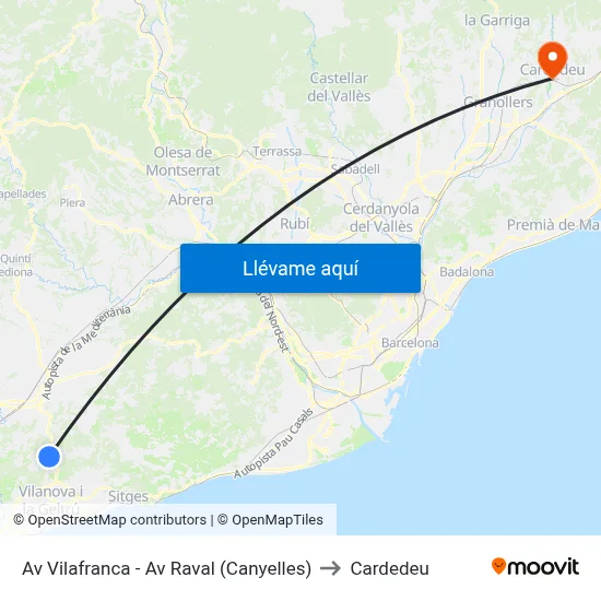 Av Vilafranca - Av Raval (Canyelles) to Cardedeu map