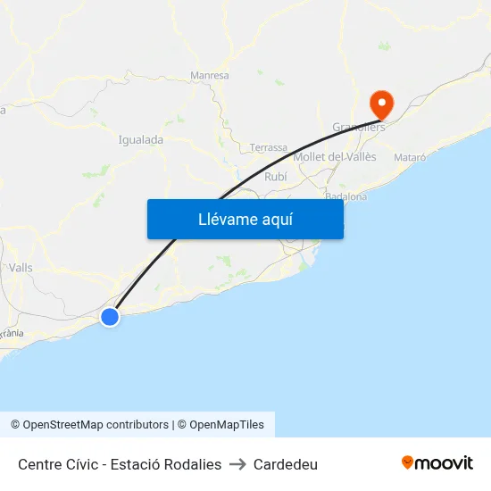 Centre Cívic - Estació Rodalies to Cardedeu map