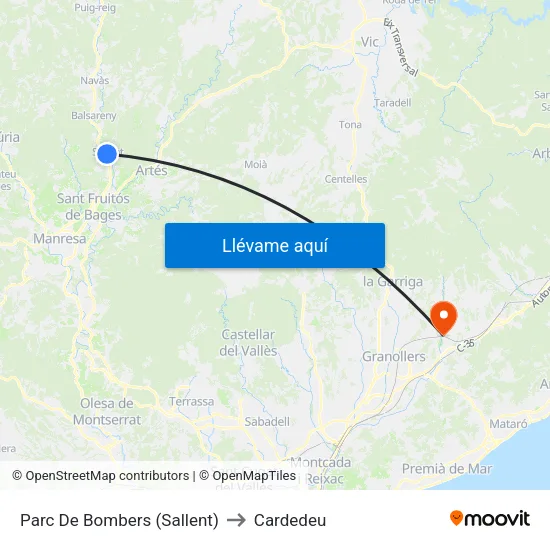 Parc De Bombers (Sallent) to Cardedeu map