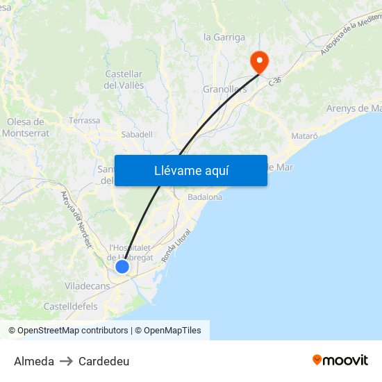 Almeda to Cardedeu map