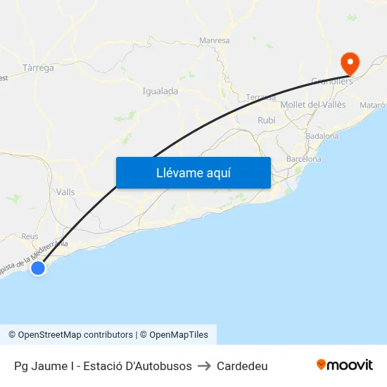 Pg Jaume I - Estació D'Autobusos to Cardedeu map