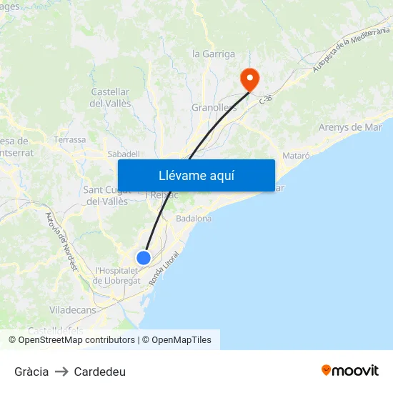 Gràcia to Cardedeu map