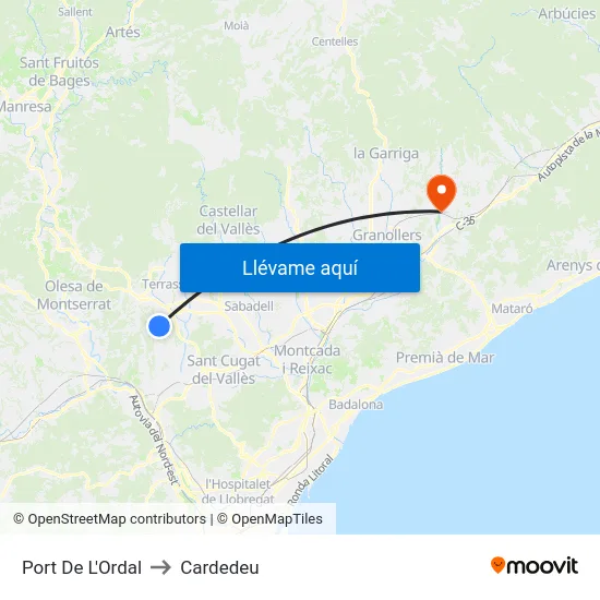 Port De L'Ordal to Cardedeu map