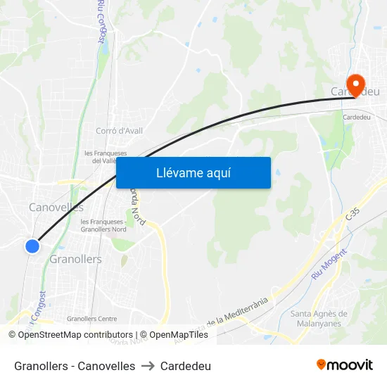 Granollers - Canovelles to Cardedeu map