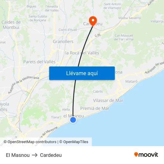 El Masnou to Cardedeu map