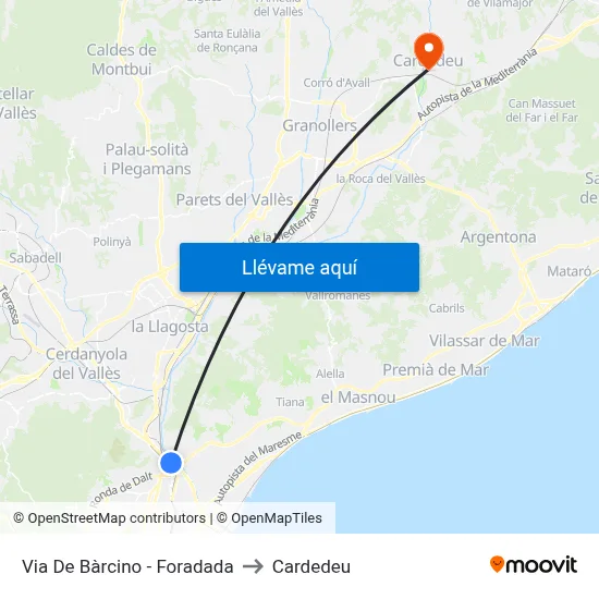Via De Bàrcino - Foradada to Cardedeu map