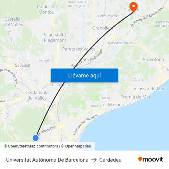 Universitat Autònoma De Barcelona to Cardedeu map