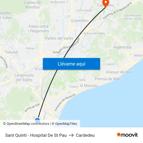 Sant Quintí - Hospital De St Pau to Cardedeu map