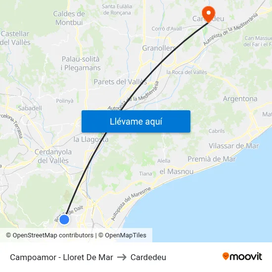 Campoamor - Lloret De Mar to Cardedeu map