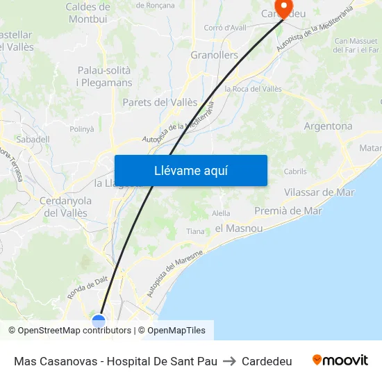 Mas Casanovas - Hospital De Sant Pau to Cardedeu map
