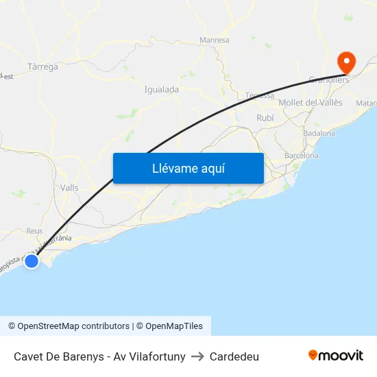 Cavet De Barenys - Av Vilafortuny to Cardedeu map