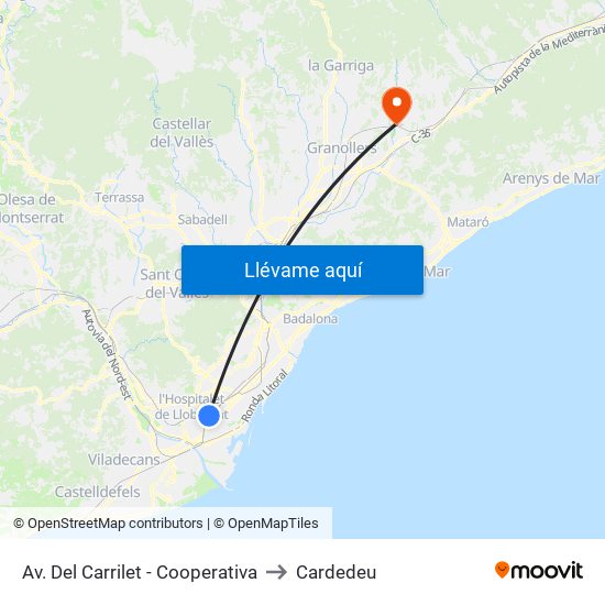 Av. Del Carrilet - Cooperativa to Cardedeu map