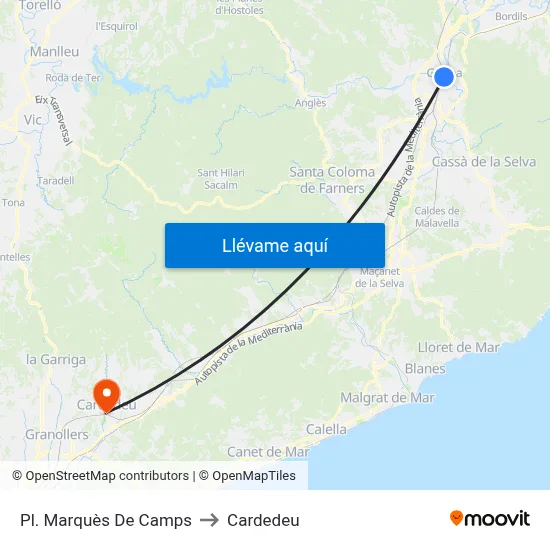 Pl. Marquès De Camps to Cardedeu map