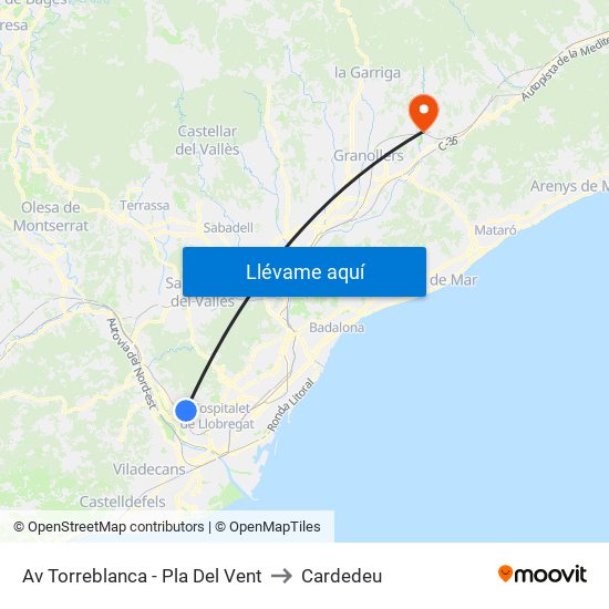 Av Torreblanca - Pla Del Vent to Cardedeu map