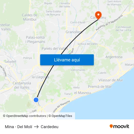 Mina - Del Molí to Cardedeu map