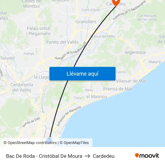 Bac De Roda - Cristóbal De Moura to Cardedeu map