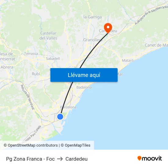 Pg  Zona Franca - Foc to Cardedeu map
