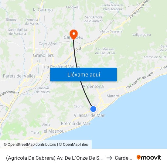 (Agrícola De Cabrera) Av. De L´Onze De Setembre to Cardedeu map