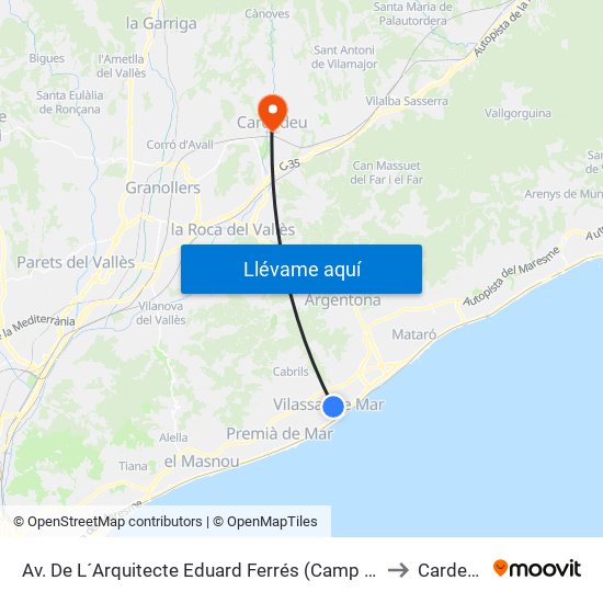 Av. De L´Arquitecte Eduard Ferrés (Camp De Futbol) to Cardedeu map