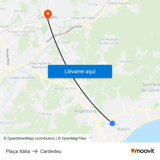 Plaça Itàlia to Cardedeu map