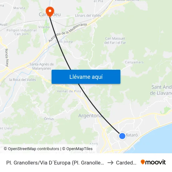 Pl. Granollers/Via D´Europa (Pl. Granollers) to Cardedeu map