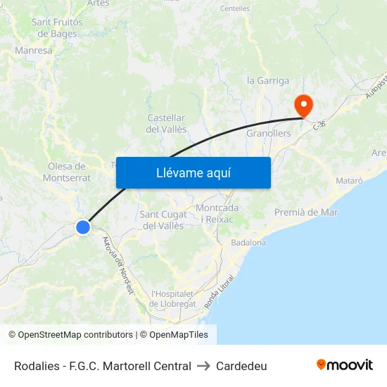Rodalies - F.G.C. Martorell Central to Cardedeu map