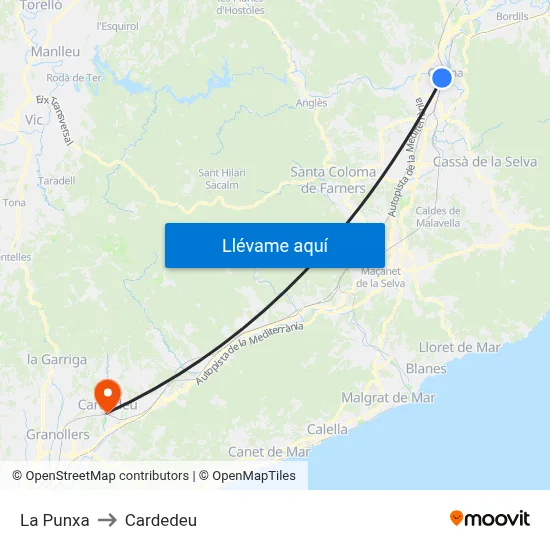 La Punxa to Cardedeu map