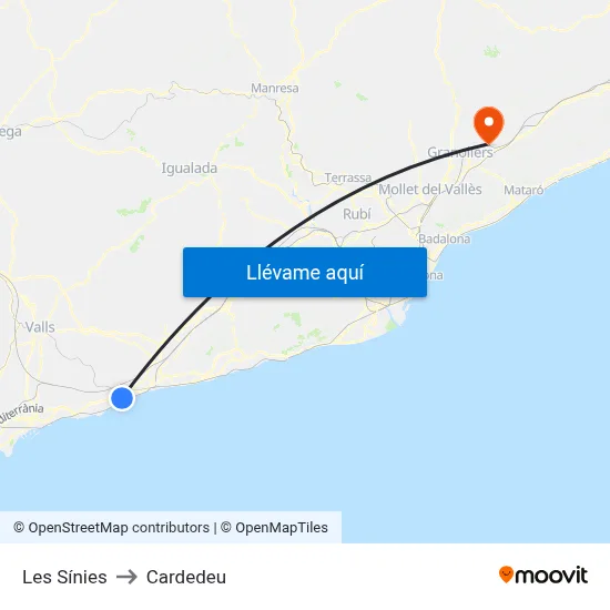Les Sínies to Cardedeu map