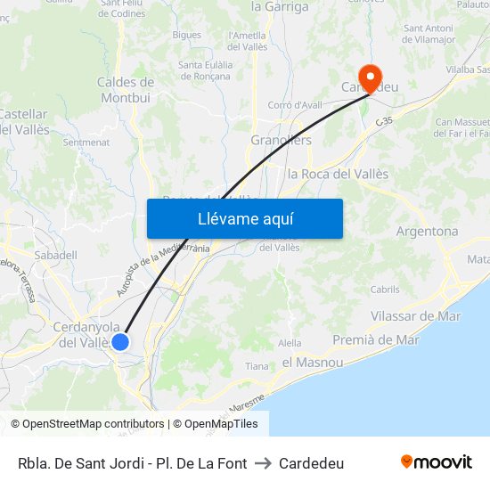 Rbla. De Sant Jordi - Pl. De La Font to Cardedeu map